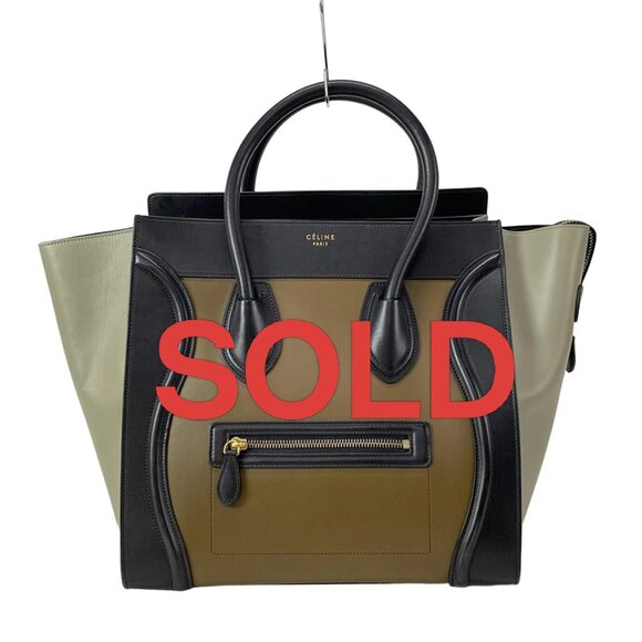 CELINE Luggage Mini Shopper - Black Brown Light gray Leather Handbag 925-070125 - Picture 1 of 14